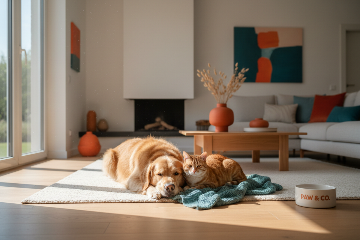 Hero — dog and cat in sunlit home